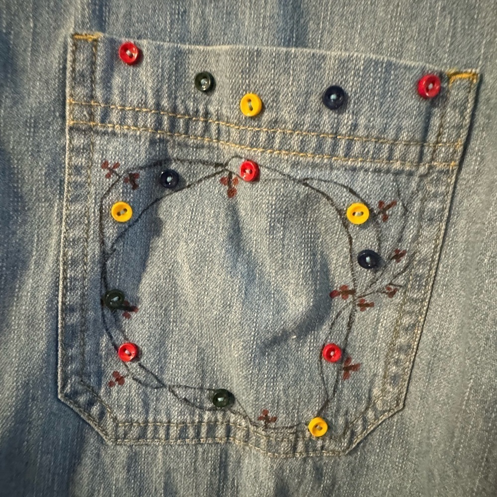 VTG Custom Denim Shirt Handpainted Embroidered Cotton Grannycore Coastal Grandma - Picture 8 of 15